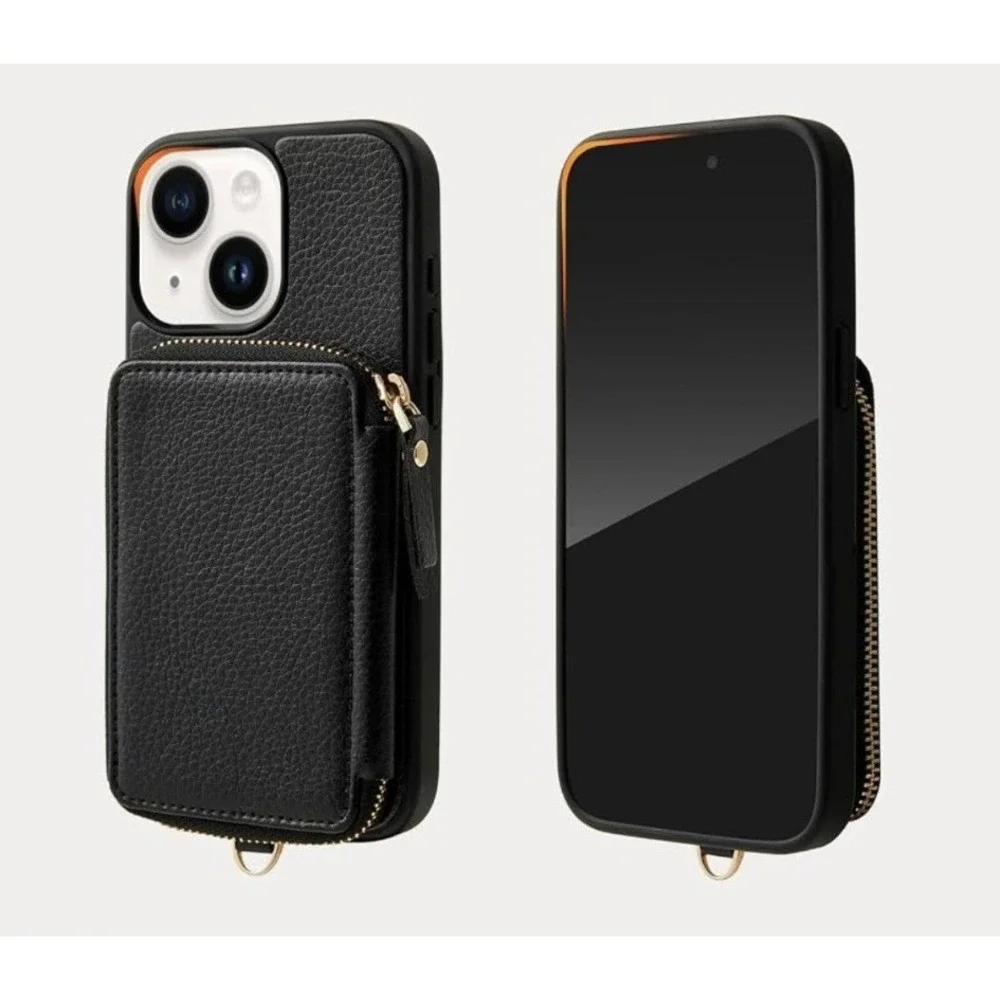 Custype iPhone 13 Pro Wallet Case Black Zipper Pouch Card Holder NEW